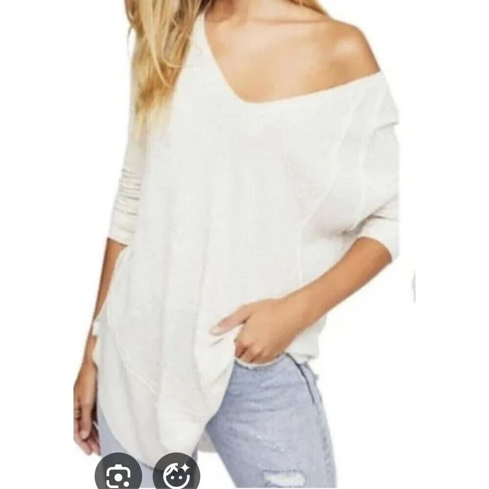 Free People Catalina Waffle Knit V-Neck Thermal Top Size Small We the Free